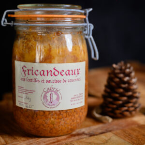 Fricandeaux aux lentilles et saucisses artisanales en bocal